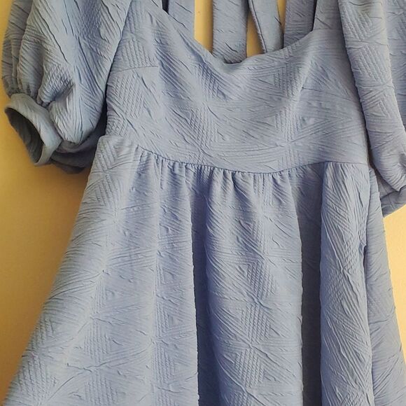 Free people violet mini dress with puff sleeves in periwinkle blue women's small - Picture 5 of 6